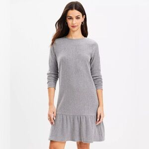 Loft Petites Gray Long Sleeve Ruffled Dress size MP
